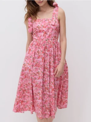Reserved - Bawełniana sukienka na ramiączkach - fuksja
