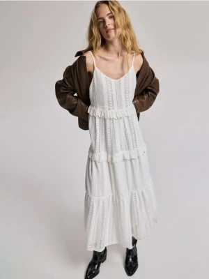 Reserved - Bawełniana sukienka na ramiączkach - złamana biel