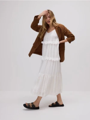 Reserved - Bawełniana sukienka na ramiączkach - złamana biel