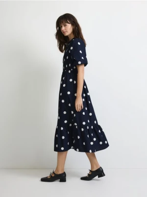 Reserved - Bawełniana sukienka w groszki - granatowy