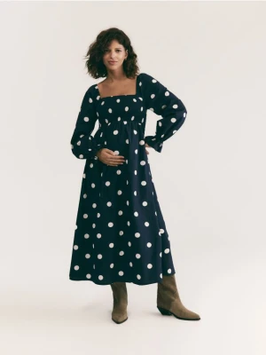 Reserved - Bawełniana sukienka w groszki - granatowy