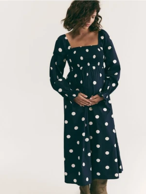Reserved - Bawełniana sukienka w groszki - granatowy