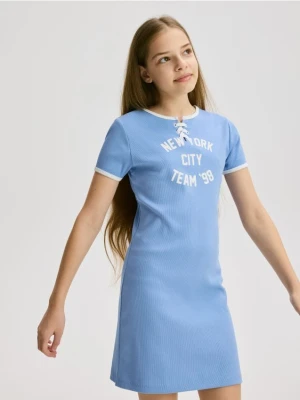 Reserved - Bawełniana sukienka w prążek - niebieski