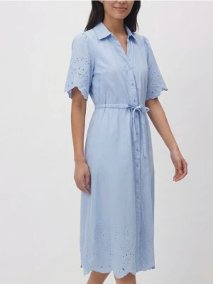 Reserved - Bawełniana sukienka z ażurowymi wstawkami - jasnoniebieski