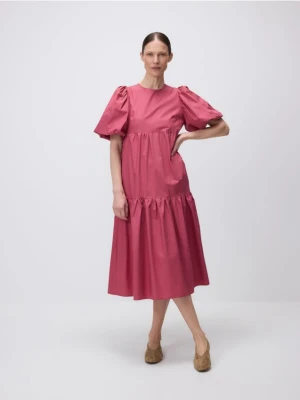 Reserved - Bawełniana sukienka z bufkami - jasnofioletowy