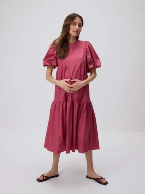 Reserved - Bawełniana sukienka z bufkami - jasnofioletowy