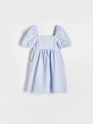 Reserved - Bawełniana sukienka z bufkami - jasnoniebieski