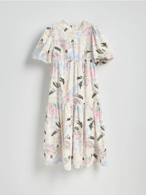 Reserved - Bawełniana sukienka z bufkami - wielobarwny