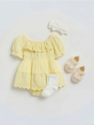 Reserved - Bawełniana sukienka z falbaną - jasnożółty