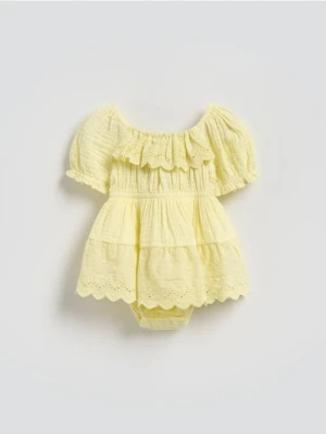 Reserved - Bawełniana sukienka z falbaną - jasnożółty