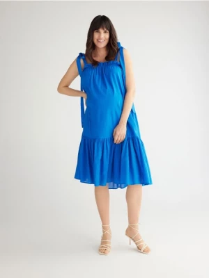 Reserved - Bawełniana sukienka z falbaną - niebieski