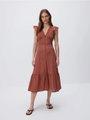 Reserved - Bawełniana sukienka z falbankami - brązowy