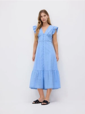 Reserved - Bawełniana sukienka z falbankami - jasnoniebieski
