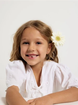 Reserved - Bawełniana sukienka z haftem - biały