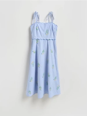 Reserved - Bawełniana sukienka z haftem - jasnoniebieski