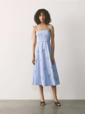 Reserved - Bawełniana sukienka z haftem - jasnoniebieski