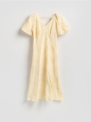 Reserved - Bawełniana sukienka z haftem - jasnożółty