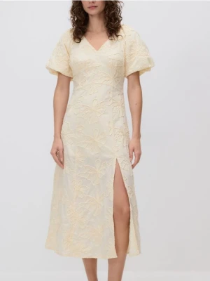 Reserved - Bawełniana sukienka z haftem - jasnożółty