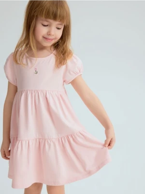 Reserved - Bawełniana sukienka z haftem - pastelowy róż