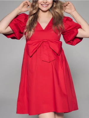 Reserved - Bawełniana sukienka z kokardą - czerwony