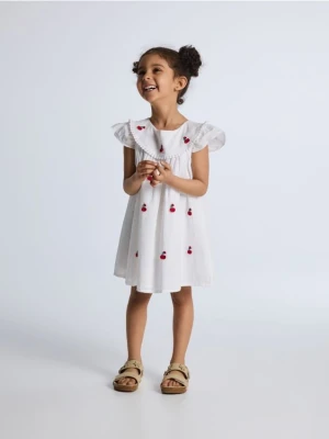 Reserved - Bawełniana sukienka z kołnierzykiem - złamana biel