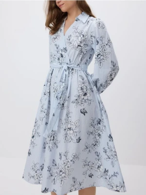 Reserved - Bawełniana sukienka z wiązaniem - wielobarwny