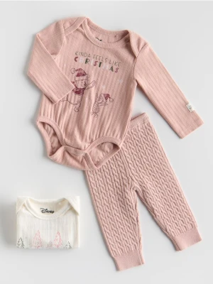 Reserved - Bawełniane body Kubuś Puchatek - brudny róż