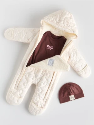 Reserved - Bawełniane body z czapką - brązowy