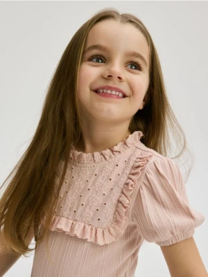 Reserved - Bawełniane body z falbaną - pastelowy róż