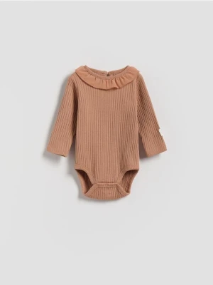 Reserved - Bawełniane body z falbanką - brązowy