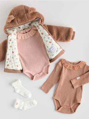 Reserved - Bawełniane body z falbanką - brudny róż