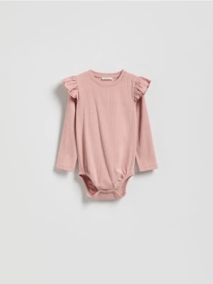 Reserved - Bawełniane body z falbanką - różowy