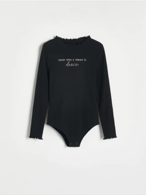 Reserved - Bawełniane body z haftem - czarny