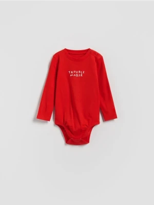 Reserved - Bawełniane body z haftem - czerwony