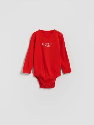 Reserved - Bawełniane body z haftem - czerwony