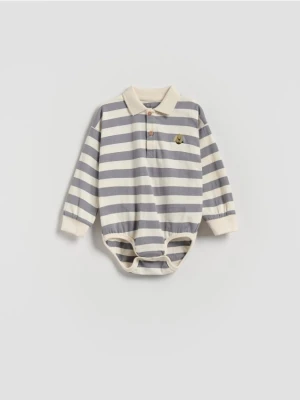 Reserved - Bawełniane body z haftem - fioletowy