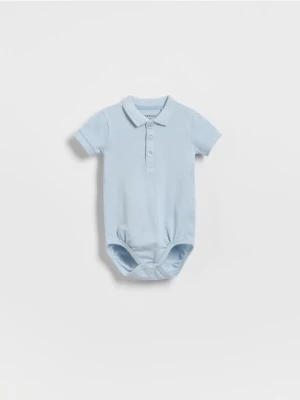 Reserved - Bawełniane body z kołnierzykiem - niebieski