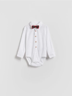 Reserved - Bawełniane body z muszką - biały