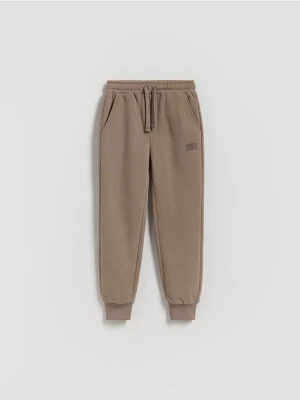 Reserved - Bawełniane joggery z meszkiem - ciemnobrązowy