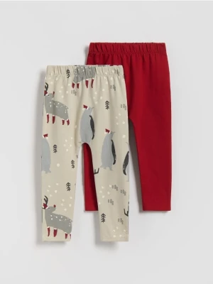Reserved - Bawełniane legginsy 2 pack - beżowy