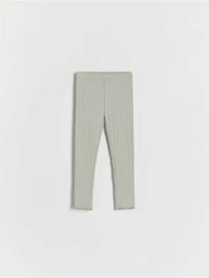 Reserved - Bawełniane legginsy w prążek - oliwkowy