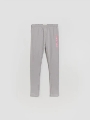 Reserved - Bawełniane legginsy z nadrukiem - jasnoszary