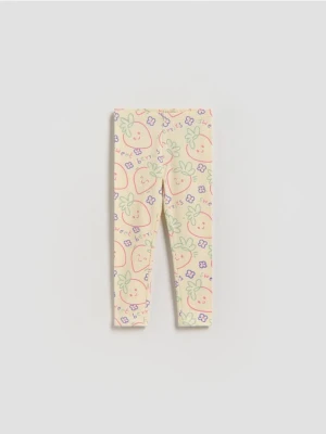 Reserved - Bawełniane legginsy z nadrukiem - jasnożółty