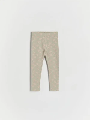 Reserved - Bawełniane legginsy z nadrukiem - oliwkowy
