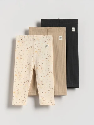 Reserved - Bawełniane legginsy z naszywką - złamana biel