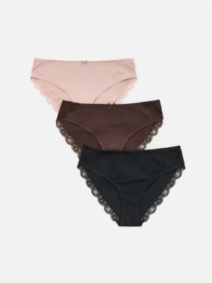 Reserved - Bawełniane majtki figi z koronką 3 pack - brązowy