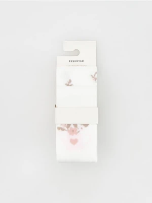 Reserved - Bawełniane rajstopy w kwiaty 2 pack - złamana biel