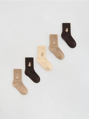 Reserved - Bawełniane skarpetki 5-pak - ciemnobrązowy