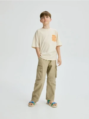Reserved - Bawełniane spodnie 2w1 - beżowy
