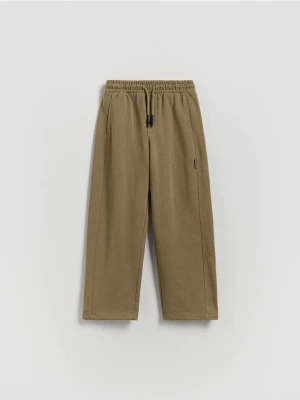 Reserved - Bawełniane spodnie wide leg - oliwkowy